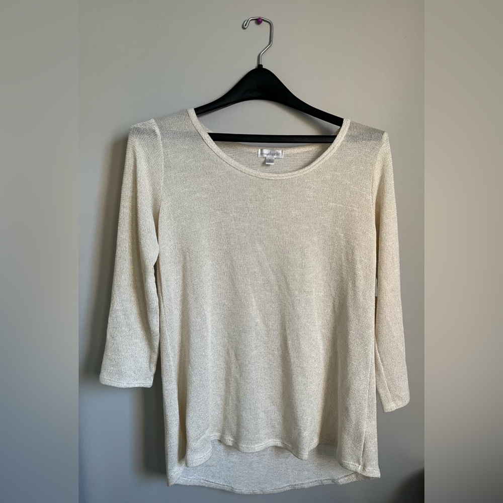Charming Charlie Ivory and Gold Metallic Long Sleeve Top
